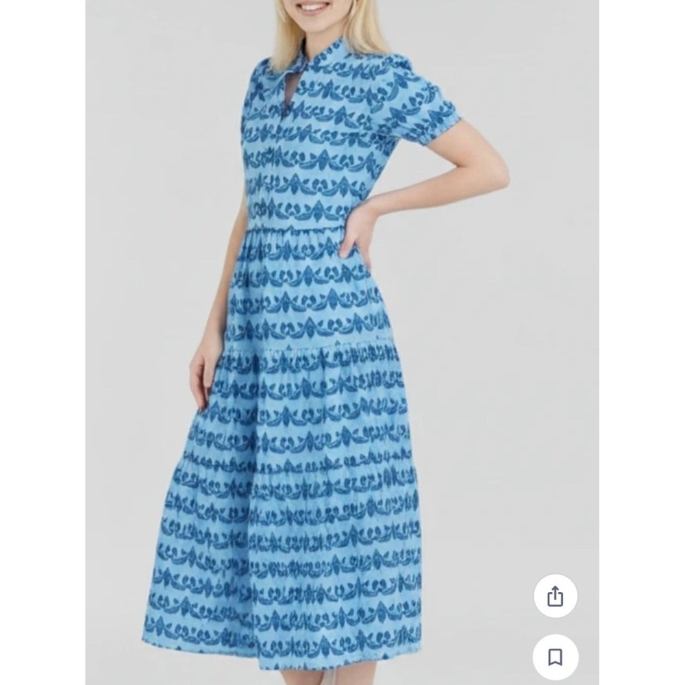 NWT Sail to Sable Button Shirt Dress Blue Floral Cotton Midi Puff Sleeve L $188